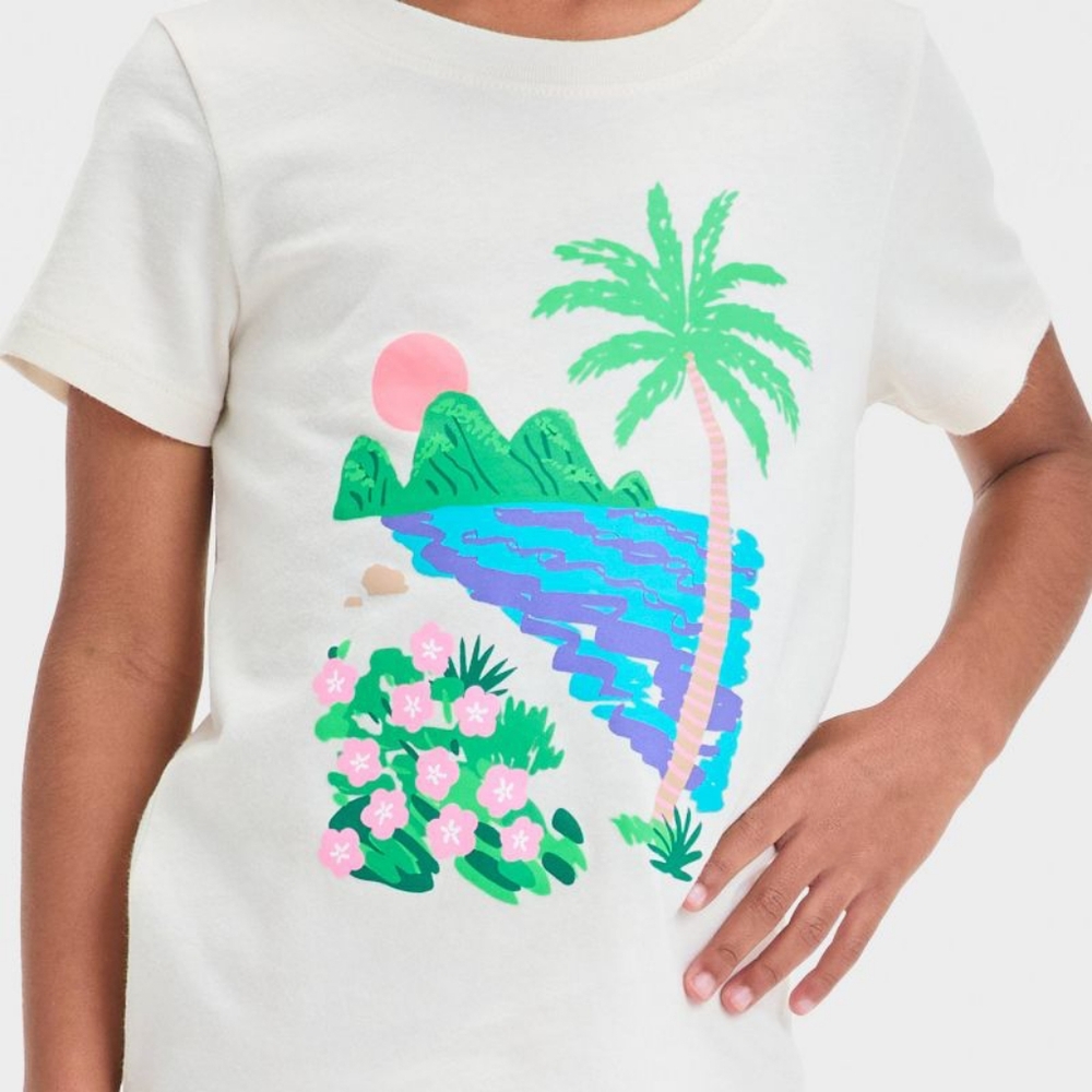 Cat & Jack Cream Tee with Tropical Scene